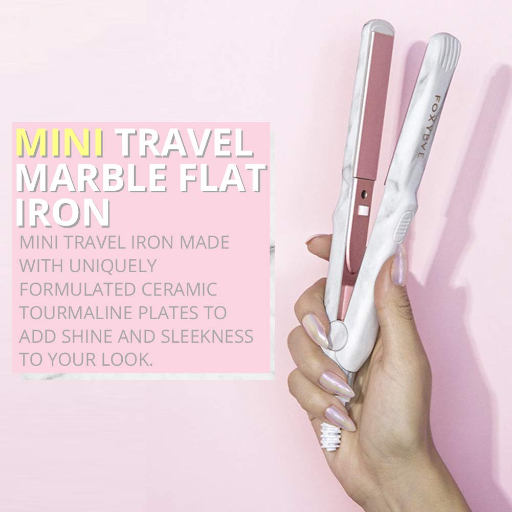 FOXYBAE HAIR White Marble Rose Gold Mini Travel Flat Iron