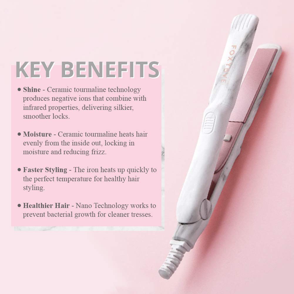 FOXYBAE HAIR - White Marble Rose Gold Mini Travel Flat Iron